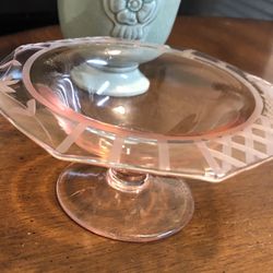 Vintage Pink Depression Glass Lace Edge Eyelet Compote Candy Nut Bowl Dish 3.5"