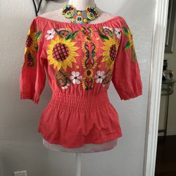 Mexican Blouse Size Medium Belt Not Included 
