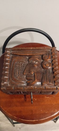 Aztec-Hand-Carved Wooden Box