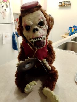 Retired Spirit Halloween Monkey Chimes Evil Circus Doll (Tested & Works)