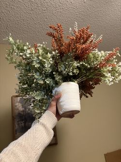 Artificial flowers and pot