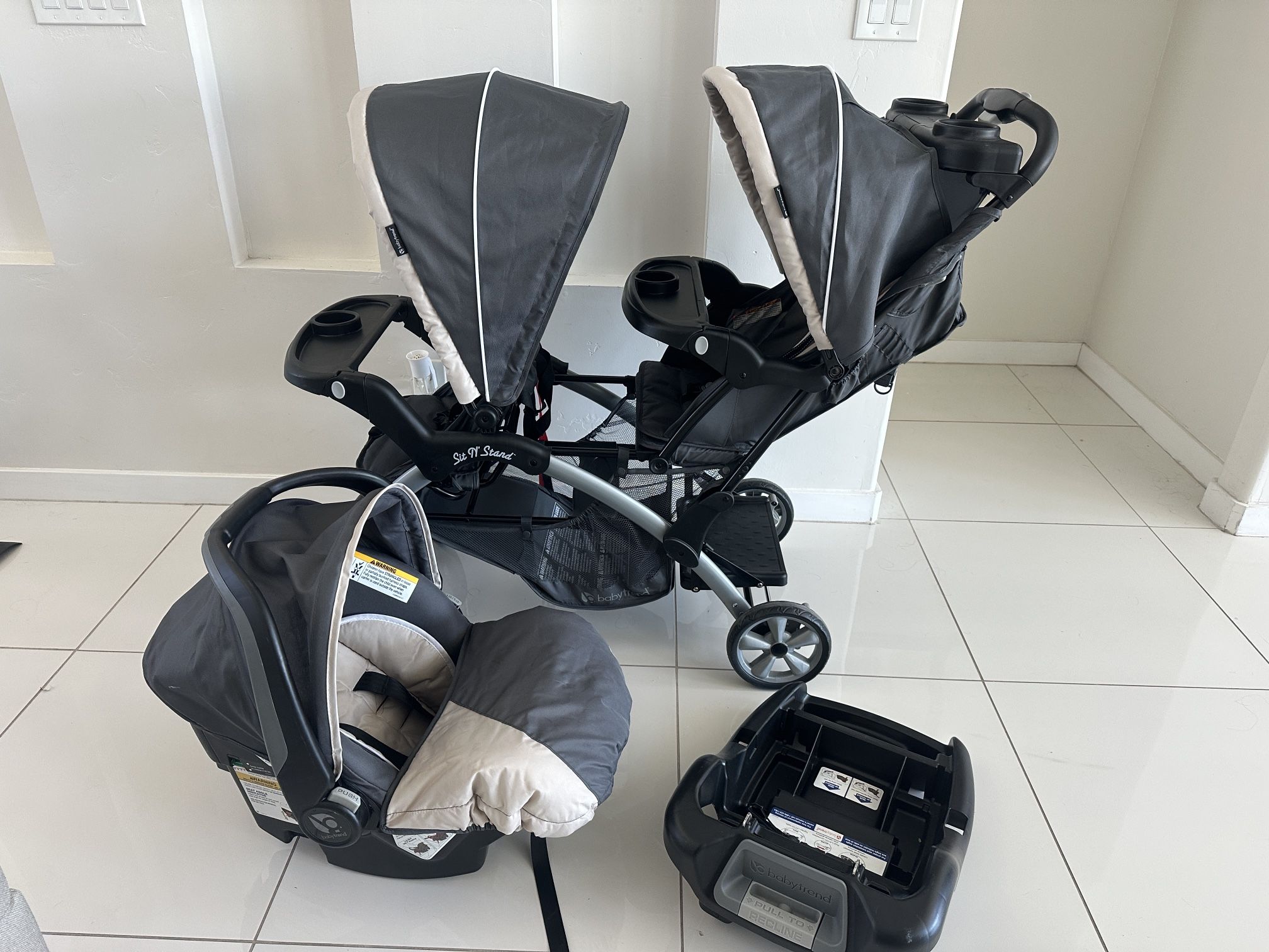 Baby Trend Sit N' Stand Easy Fold Twin Double Infant Toddler Stroller, Magnolia