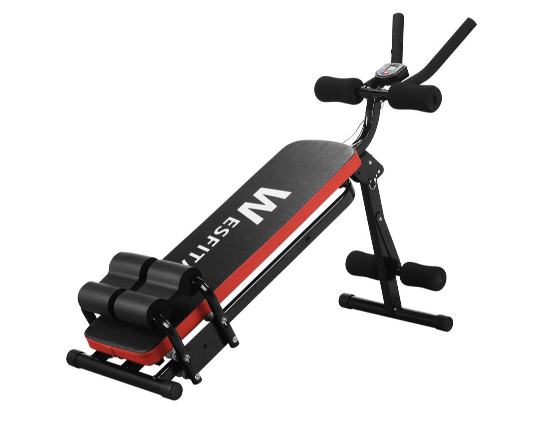 Sit Up Bench, Core & Abdominal Trainer, Whole Body Workout Equipment 3 Levels Resistance (Red)