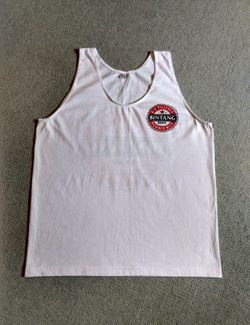 VINTAGE GRAPHIC SLEEVELESS WHITE UNISEX COTTON TEE SIZE SMALL BINTANG BIR PILSNER BEER BARU - MADE IN INDONESIA 
