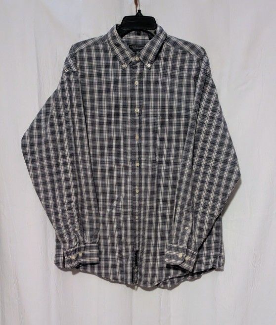 American Eagle Outfitters Mens Large Gray White Long Sleeve Button Front Shirt Large