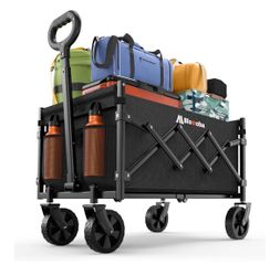Collapsible Wagon with Wheels, 220 lbs Wagons Carts Foldable Wagon Cart with Flexible Handle, Lightweight Portable Folding Utility Grocery Shopping Ca