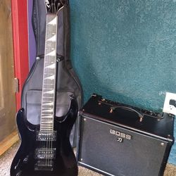 Jackson JS22 DKA Dinky Arch Top LEFT HANDED Electric Guitar, Gloss Black + Amp + Stand + Carrying Case + Extras