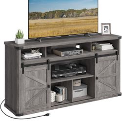 Stand for TVs up to 65 Inches, Farmhouse Entertainment Center with Sliding Barn Doors, TV Console Table for Living Room, Misty Gray 📺🔥🔥🔥🔥🔥‼️‼️‼️