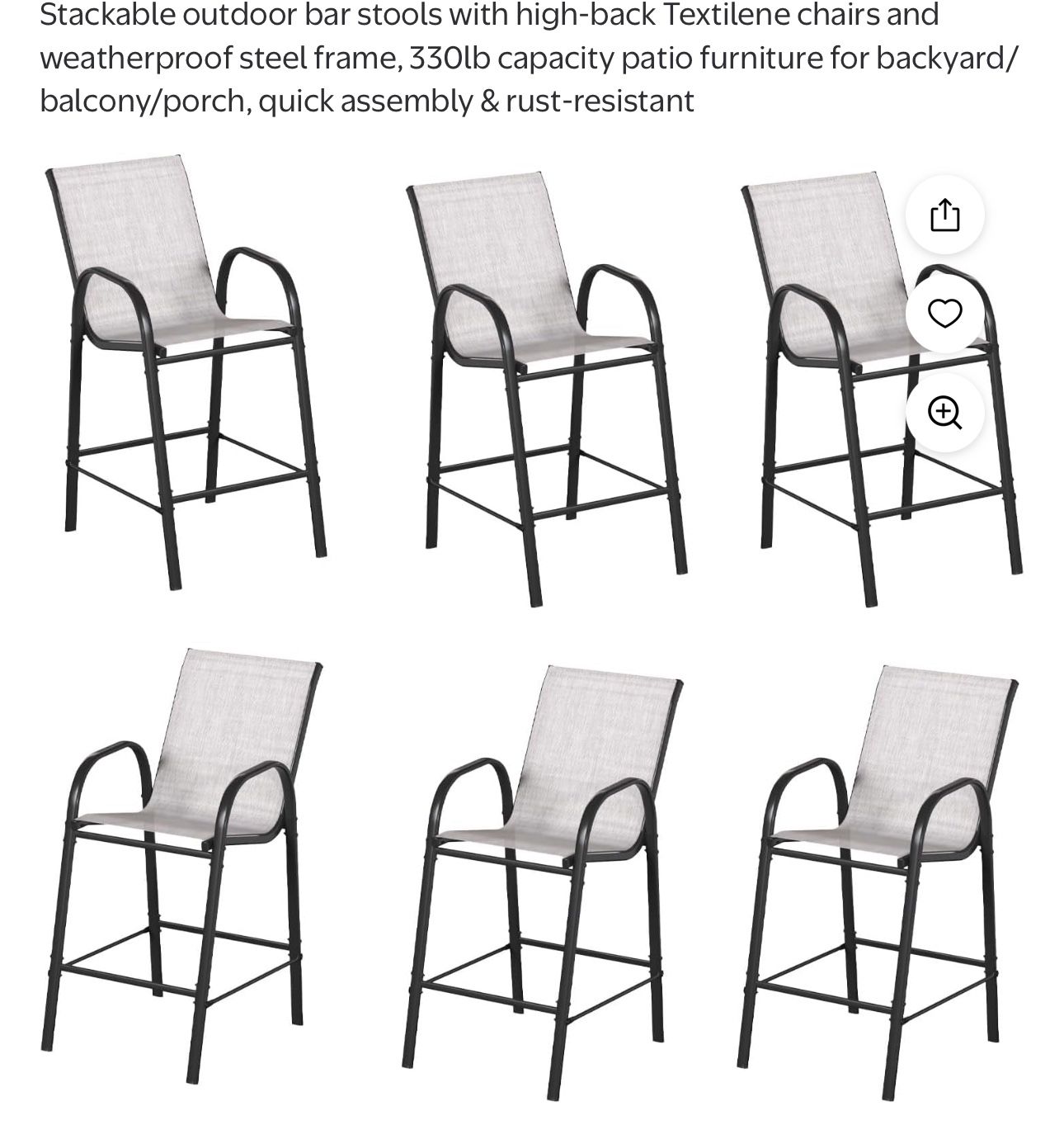 Stackable outdoor bar stools with high-back