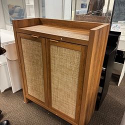 Shoe Cabinet, 24 Pair Shoe Storage Organizer Cabinet, 41" Tall Rattan Shoe Cabinet with Doors and Shelves, 6-Tier Wooden Cabinet,Storage