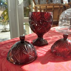 Candy Dish Cristal Darques Luminarac Durand Ruby Red  Lidded