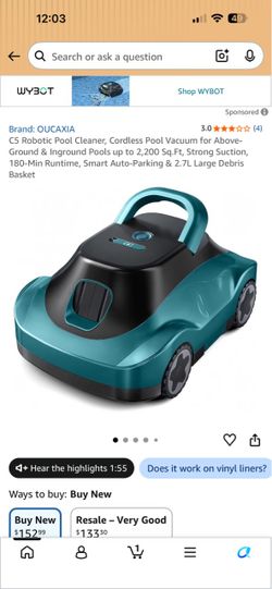 OUCAXIA C5 Robotic Pool Cleaner Cordless Vacuum