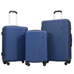 Luggage Set, 3-Piece Hardside - Lightweight Spinner Suitcase with TSA Lock (20in/24in/28in),Blue,NEW