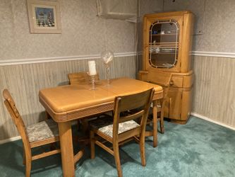 Blonde Maple Wooden Dining Set with China Closet