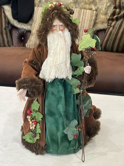 Decorative rustic Santa Claus holiday figure with woodland elements. Roughly 14” Tall
