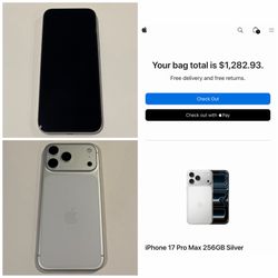 iPhone 17 Pro Max 256GB Silver in great condition with Apple Limited Warranty until December 21, 2026.