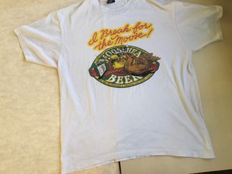 Moosehead beer I break for the Moose T-shirt material 50-50 cotton polyester little stain marks front and back fits like a medium says large on tag c