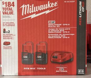 Milwaukee M12 12V Lithium-Ion Compact 2.0 Ah Battery Pack (2-Pack) Starter Kit with Charger