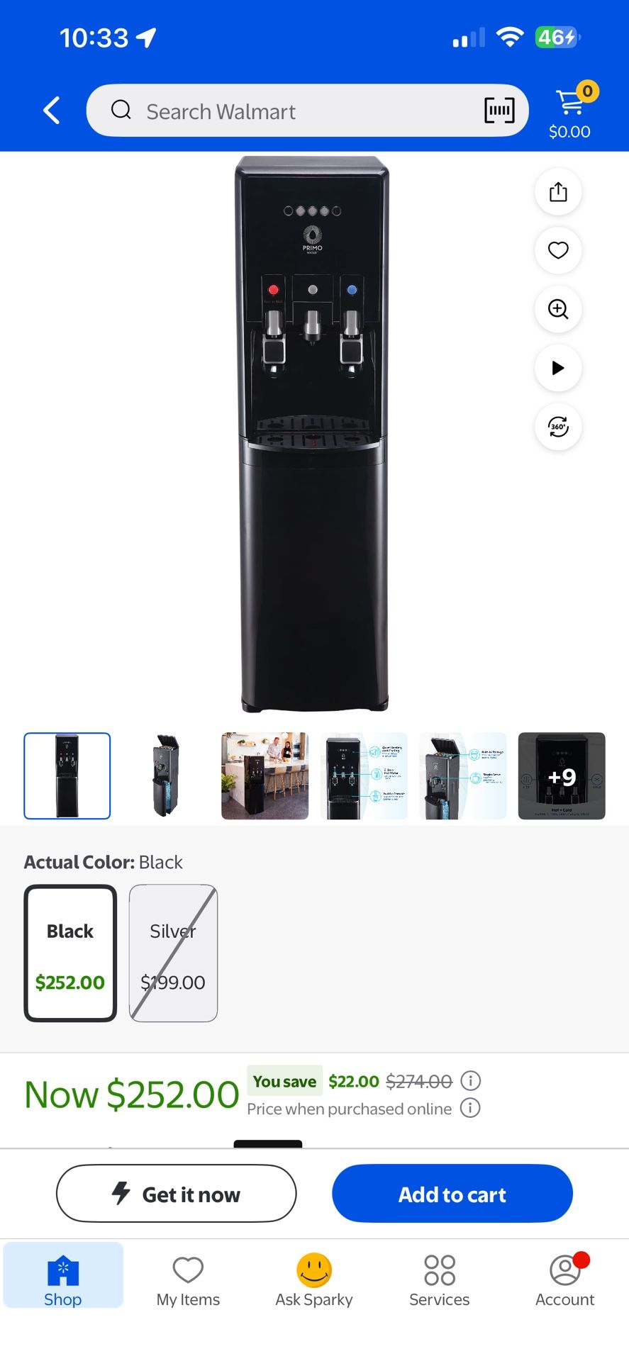 Primo Water Bottom Loading Pro 2 Temp Water Dispenser with Single-Serve Coffee Maker, Black