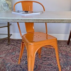 Set of 4 Orange Metal Dining Chairs – Industrial Tolix Style