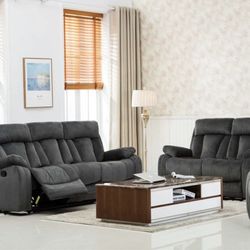 RECLINING SOFA & LOVE SEAT SUEDE GRAY 