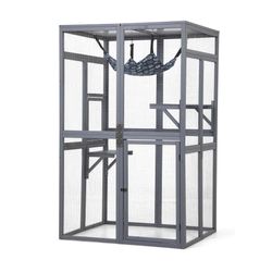 Gray Wooden Cat Catio, Outdoor Cat Enclosure
