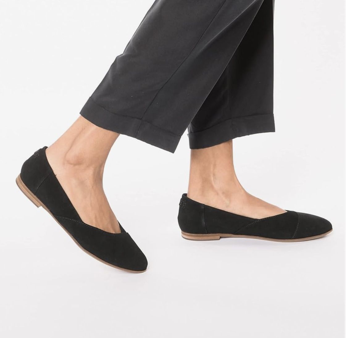 TOMS Womens Black Faux Suede Textile Slip On Pointy Toe Comfort Flats Shoes