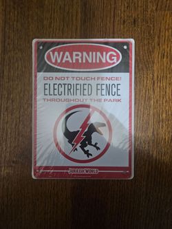 Jurassic World Electrified Fence Warning Metal Sign