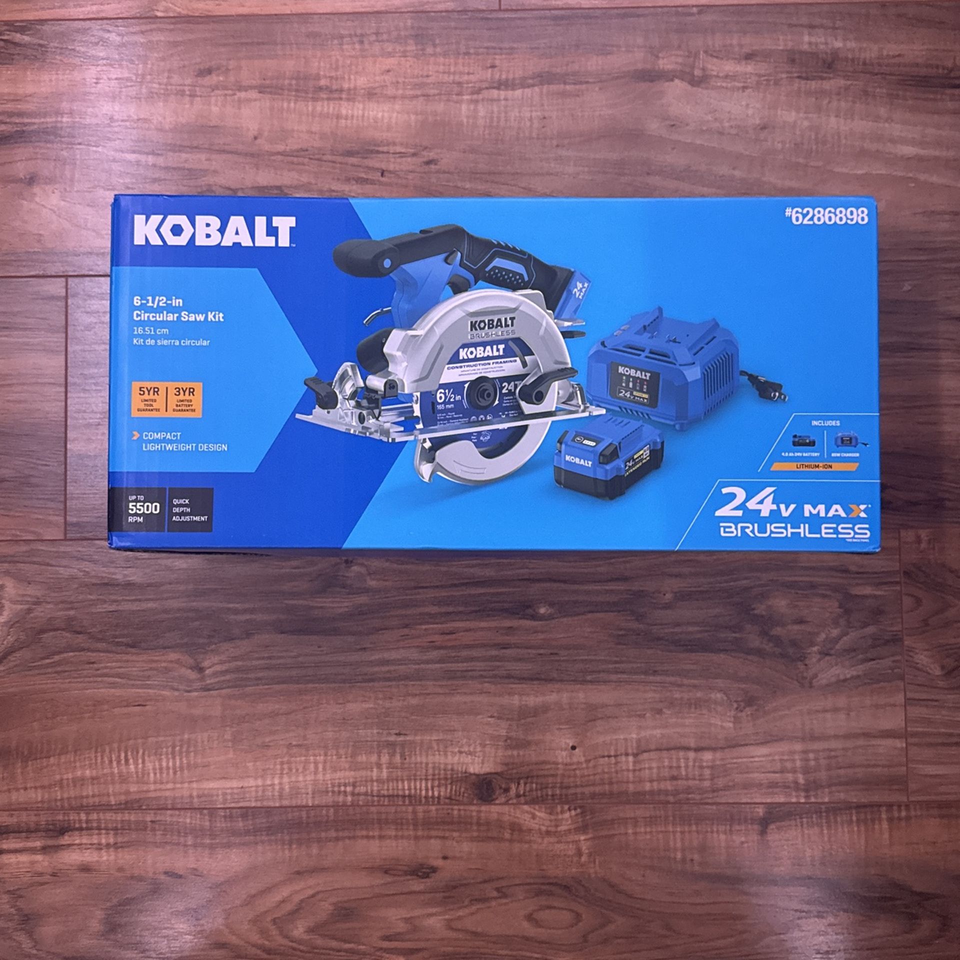 Kobalt 24-volt 4-Amp 6-1/2-in Brushless Cordless Circular Saw Kit (Battery & Charger Included)