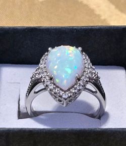 Lab Grown Opal Ring in .925 Sterling Silver. Size 7.
