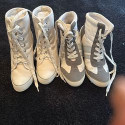 Size 7 heeled sneakers 2 pair