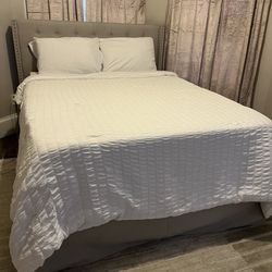Queen Bed,  Box Spring, Mattress, And Foam Pad