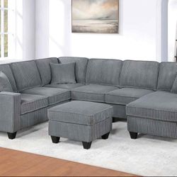 New 89x116x59 Corduroy Sectional Couch With Ottoman / Free Delivery 