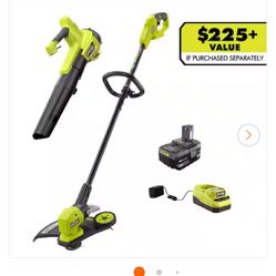 ONE+ 18V Cordless Battery String Trimmer/Edger and Jet Fan Blower Combo Kit (2-Tools) with 4.0 Ah Battery and Charger