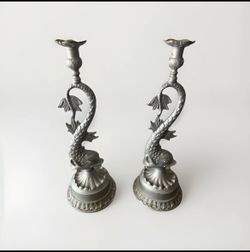 Brass Koi Fish Candlestick Holders – Pair | 16" | Made in India
