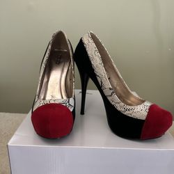 Charlotte Russe Snake Black And red Velvet High Heels 