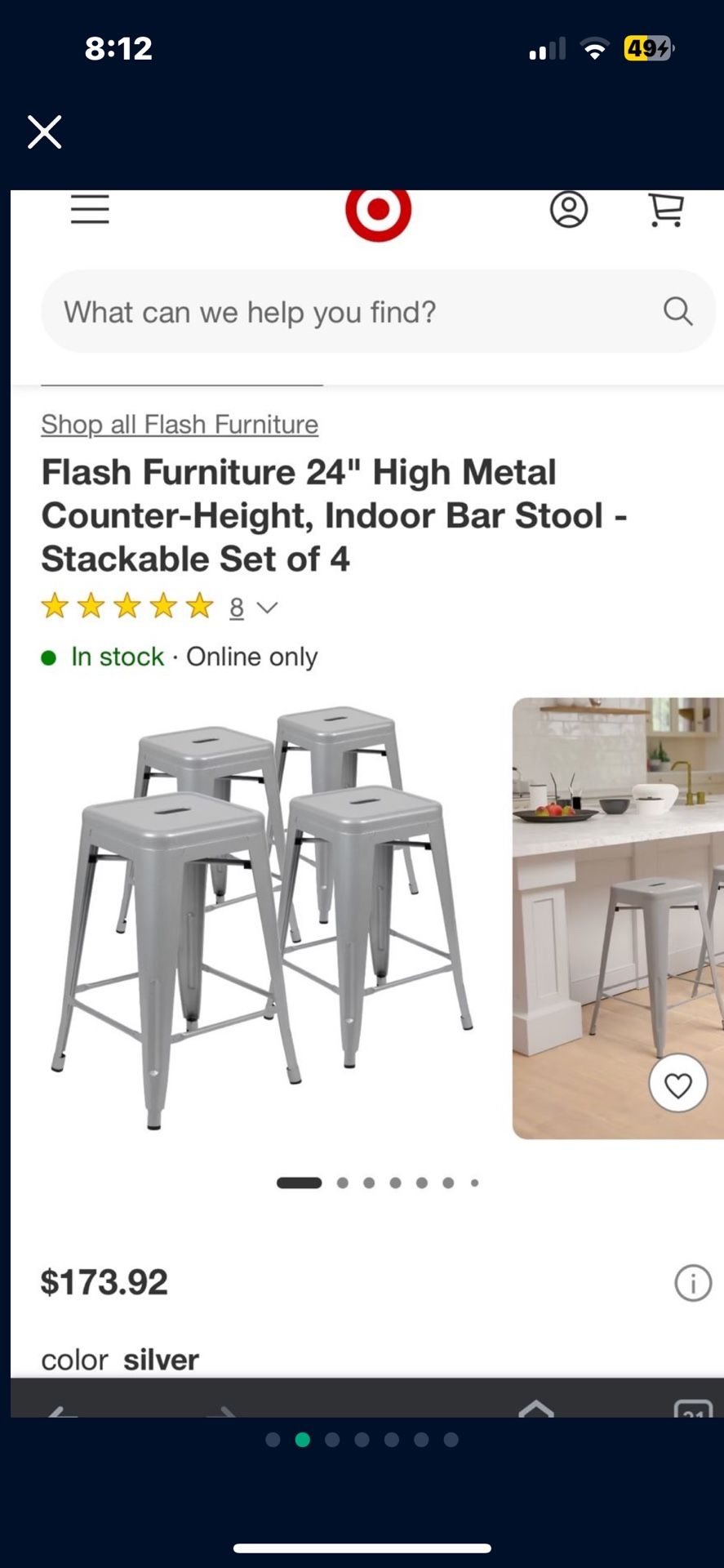 Flash Furniture 24" High Metal Counter-Height, Indoor Bar Stool - Stackable Set of 2 (NOT 4)