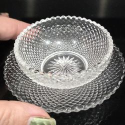 Heisey Glass Diamond Point Open Salt Cellar Dip Nut Dish Set