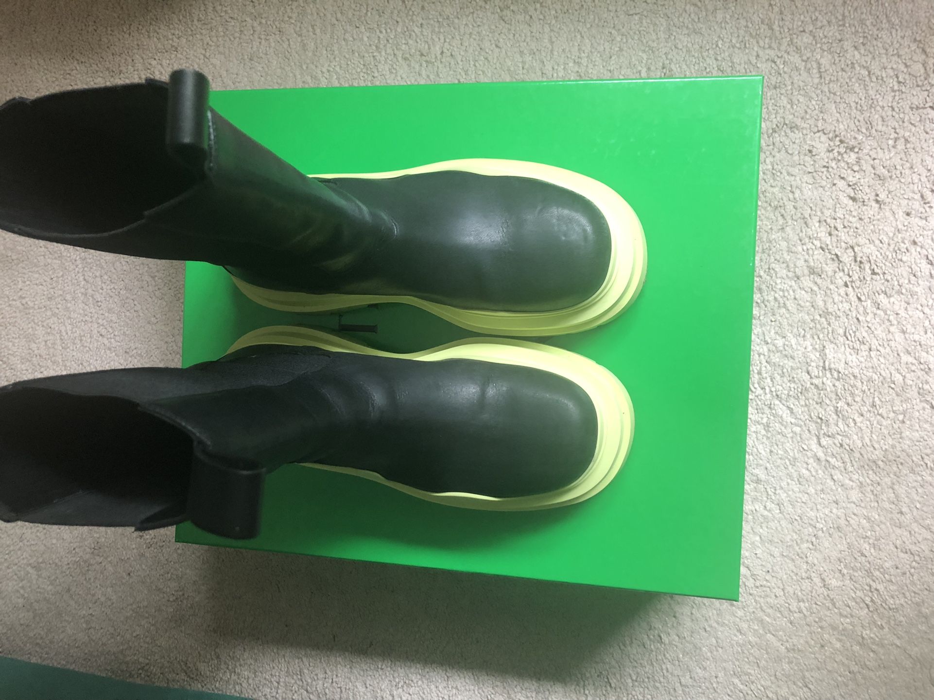 Bottega Veneta Tire Boots Black/ Lime Green, US Size 8.5