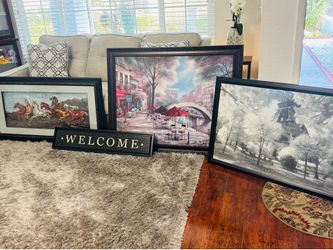 Wall Decor Bundle – 3 Framed Prints + Welcome Sign