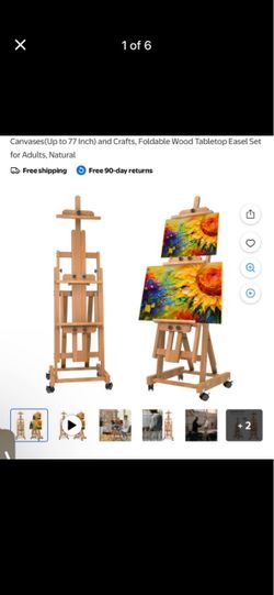 Studio H-Frame Easel, Tilting Flat & Adjustable Beech Wood Art Easel for Painting, Movable Large Easel Stand for Adults, Artists, Hold 1 or 2 Canvas u