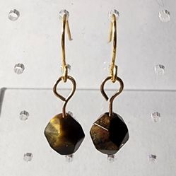 Tigers Eye And Gold Earrings 