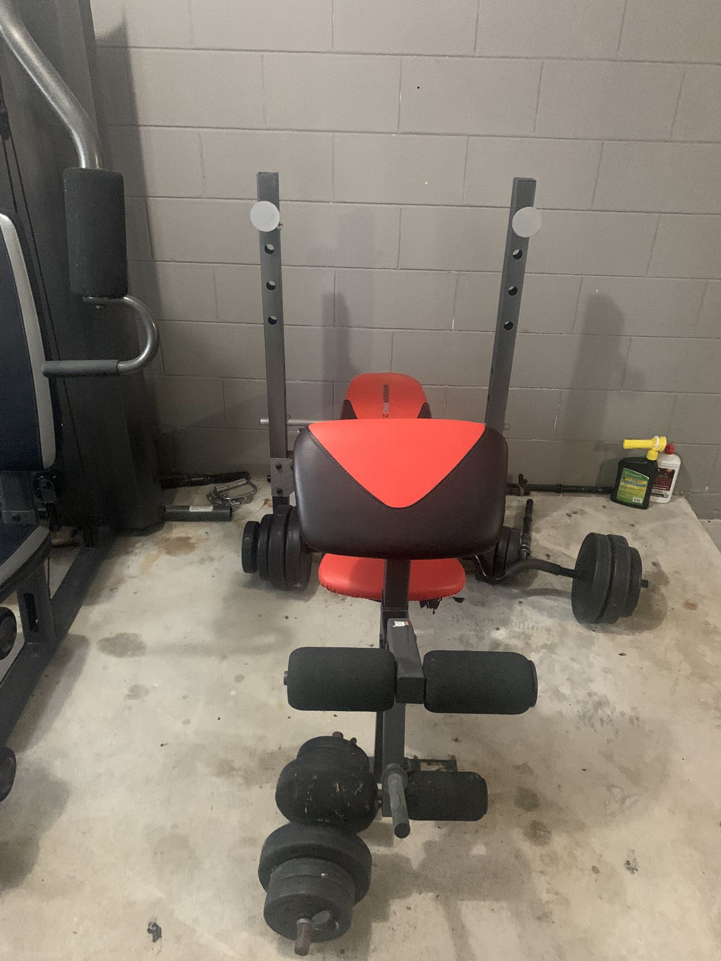 Work Out Bench Press And Bar And Weights