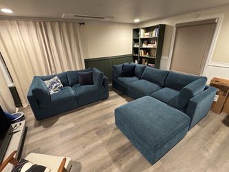 Blue-Green Modular Sofa Couch Interior D