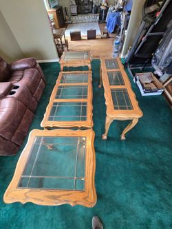 Solid oak table set, four piece