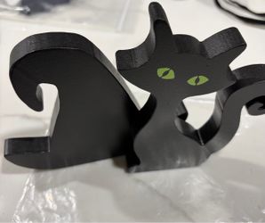 New 2pc Halloween black cat witch hat wood decorations