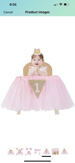 1st Birthday Girl Decoration High Chair Tutu Skirt Banner No.1 
