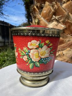 Vintage Hollywood Regency Faux Crackle Floral Tea Tin  