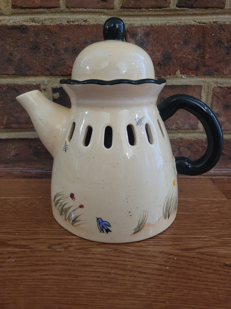 Home Interiors Yellow Beige Teapot Jar Candle  Cover