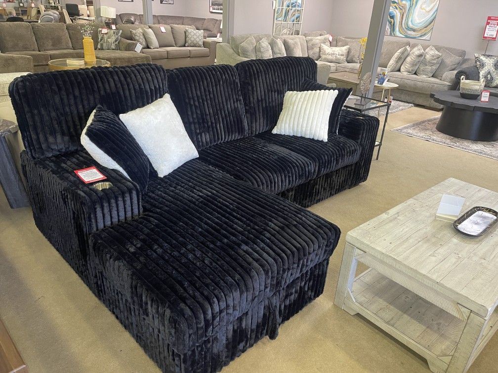Venice Corduroy Storage Sleeper Sectional w/ Dual Cupholders & USB Ports
